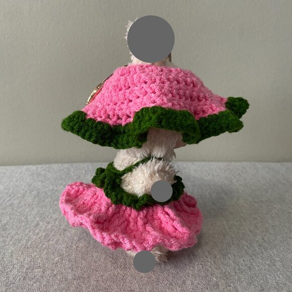 Handmade Crochet Spring Summer Pink Green Outfit for 17cm Plush Doll 2-Piece Set - Picture 2 of 7